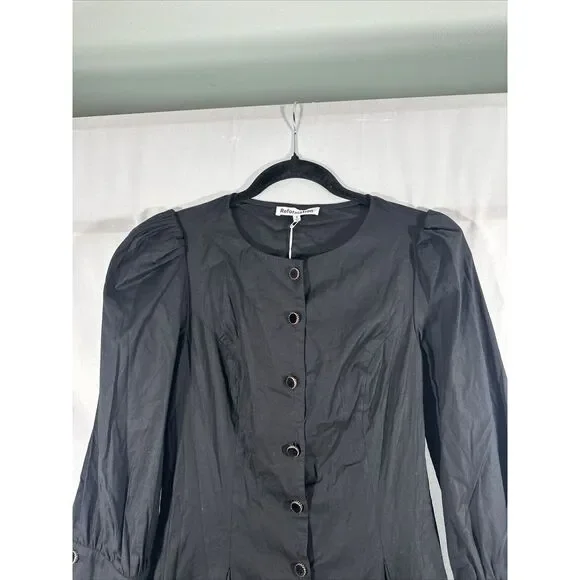 NWT $278 Reformation [‎ 2 ] Halia Long Sleeve Button-Up Dress in Black - Picture 9 of 15